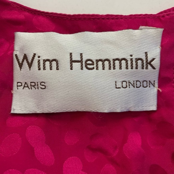 WIM HEMMINK Vintage Pure Silk Hot Pink Button Back Gathered Waist Dress - Picture 15 of 16